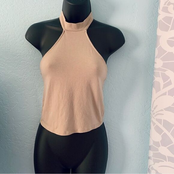 Hearts & Hips Tan Halter Crop Top Size Small - Picture 2 of 6